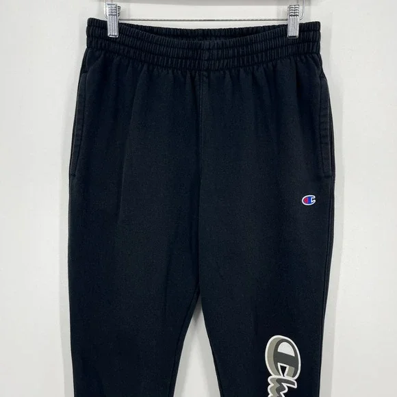 Champion Sweatpants Men's Size M Black Tapered Leg Pockets Drawstring - Picture 2 of 9